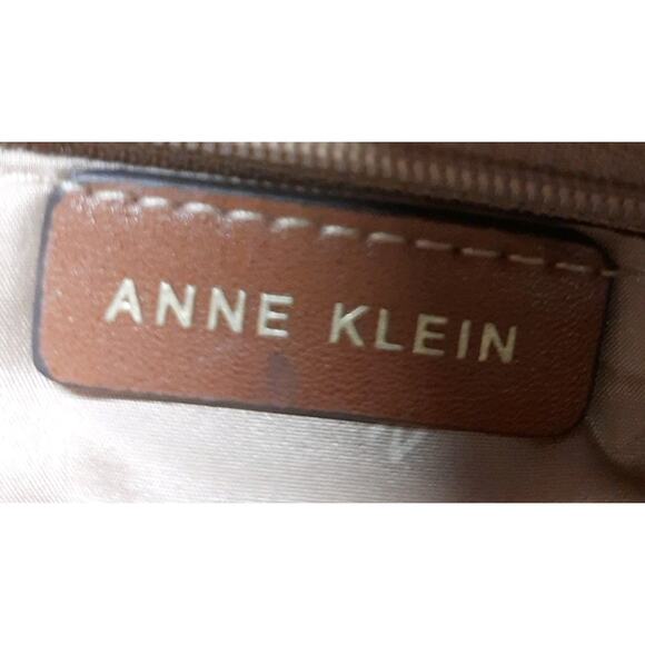 Anne Klein Tote Bag Handbag Purse Zip Top Brown/Tan Vegan Leather Canvas - Picture 12 of 15
